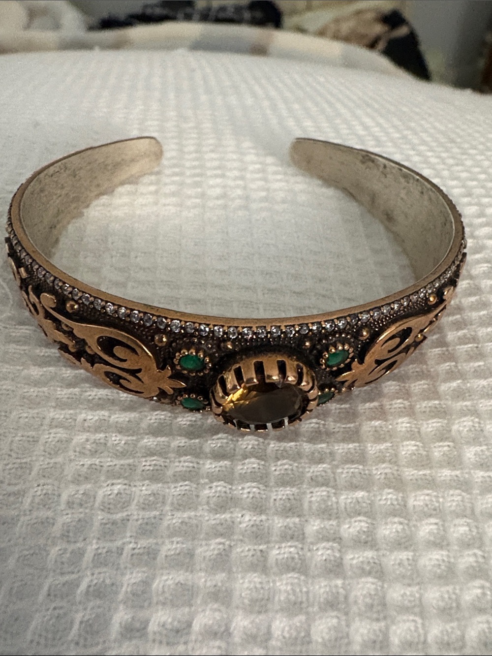 Designers Originals Sterling Silver Cuff Bracelet with Green and Amber Accents